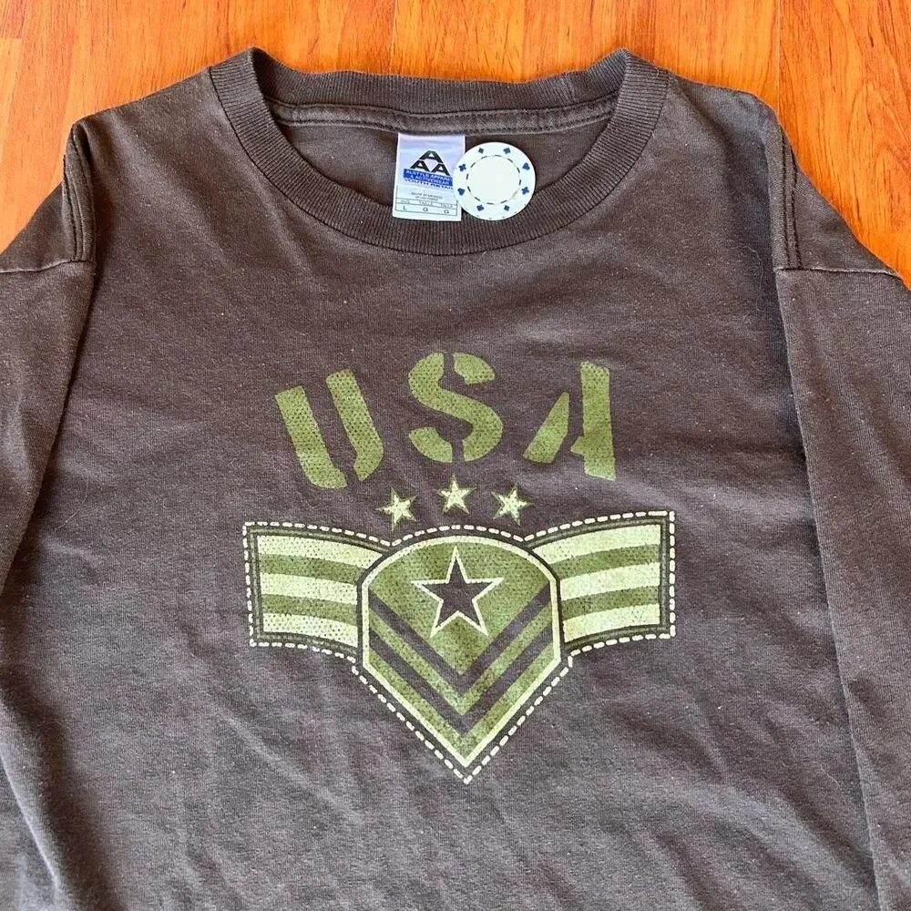 VTG 00s Y2K USA Military Long Sleeve Shirt with cool USA graphic